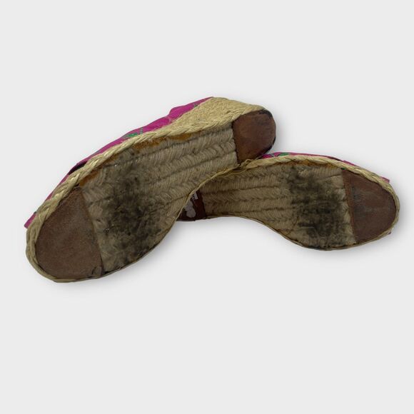 Lauren Ralph Lauren Pink Palm Cecelia Wedge Peep Toe Espadrille Sandal Sz 5.5 - Picture 2 of 6